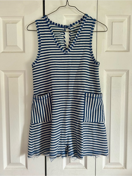 Pants - Boutique Brand Striped Blue & White Romper with Patch Pockets